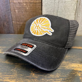 Hermosa Beach CLASSIC LOGO 6 Panel Low Profile Trucker Hat - Black/Charcoal