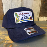 Hermosa Beach CALIFORNIA LICENSE Corduroy Baseball Cap - Navy Blue