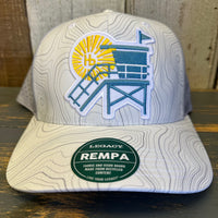 Hermosa Beach LIFEGUARD TOWER Mid-Pro Adjustable Cap - White Grey Topo