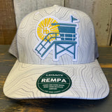 Hermosa Beach LIFEGUARD TOWER Mid-Pro Adjustable Cap - White Grey Topo