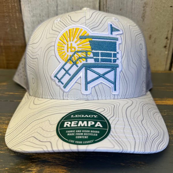 Hermosa Beach LIFEGUARD TOWER Mid-Pro Adjustable Cap - White Grey Topo