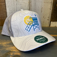 Hermosa Beach LIFEGUARD TOWER Mid-Pro Adjustable Cap - White Grey Topo