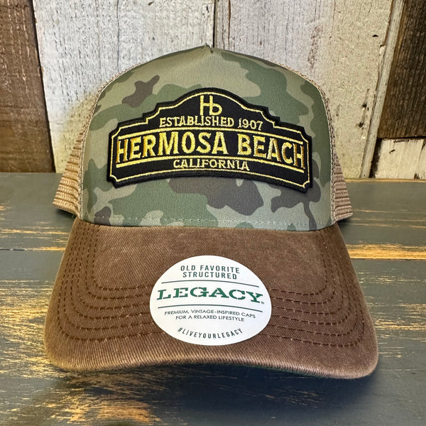 Hermosa Beach ARE YOU ESTABLISHED? Old Favorite Five-Panel Trucker Cap - Army Camo