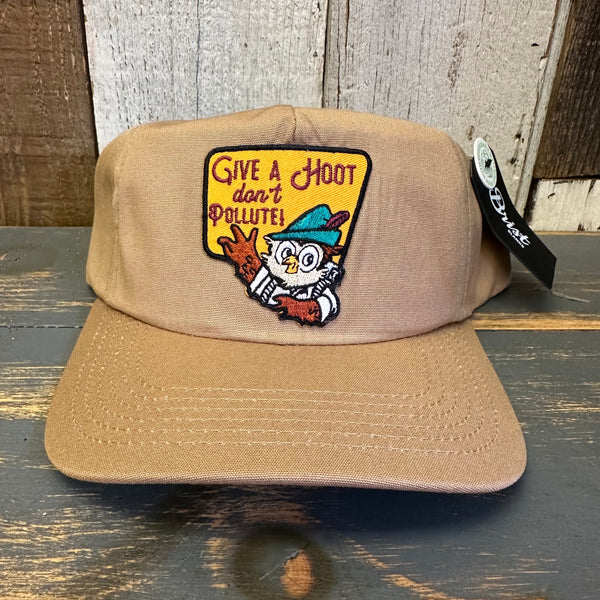 GIVE A HOOT :: DON'T POLLUTE - 5 Panel Hat - Khaki