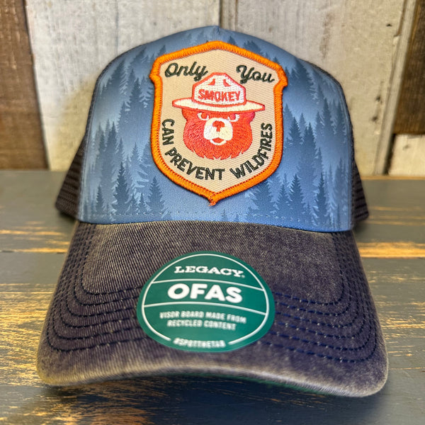 SMOKEY BEAR :: ONLY YOU CAN PREVENT WILDFIRES Five-Panel Trucker Cap - Blue Pines