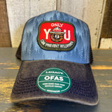 SMOKEY BEAR :: ONLY YOU CAN PREVENT WILDFIRES Five-Panel Trucker Cap - Blue Pines