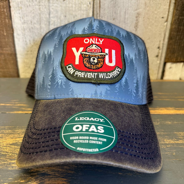 SMOKEY BEAR :: ONLY YOU CAN PREVENT WILDFIRES Five-Panel Trucker Cap - Blue Pines