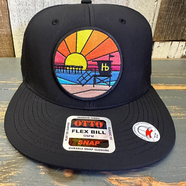 Hermosa Beach OBLIGATORY SUNSET - "OTTO SNAP" 6 Panel Snapback Hat Cap - Black