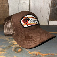 Hermosa Beach RETRO SUNSET 6 Panel Corduroy Trucker Hat - Brown