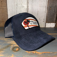 Hermosa Beach RETRO SUNSET 6 Panel Corduroy Trucker Hat - Navy