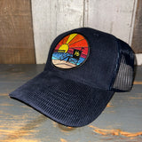 Hermosa Beach OBLIGATORY SUNSET 6 Panel Corduroy Trucker Hat - Navy