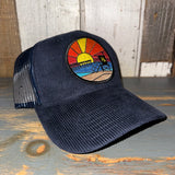 Hermosa Beach OBLIGATORY SUNSET 6 Panel Corduroy Trucker Hat - Navy