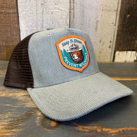 SMOKEY BEAR :: KEEP IT GREEN - PREVENT WILDFIRES Trucker Cap - Sawgrass Corduroy/ Brown