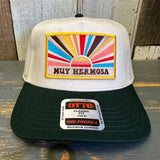 Hermosa Beach MUY HERMOSA 5 Panel Mid Profile Baseball Cap - Dark Green/White