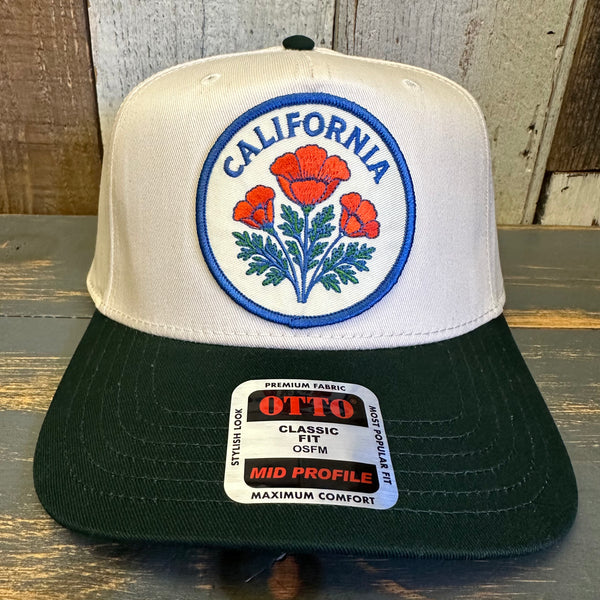 CALIFORNIA POPPY Mid Profile Baseball Cap - Dark Green/Natural