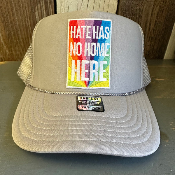 HATE HAS NO HOME HERE High Crown Trucker Hat - Grey (Curved Brim)