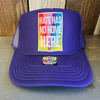 HATE HAS NO HOME HERE High Crown Trucker Hat - Purple