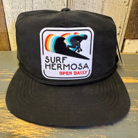 Hermosa Beach SURF HERMOSA :: OPEN DAILY Nylon/Cotton Blend Hat - Black