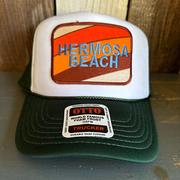Hermosa Beach GOLF CARTS & YOGA PANTS High Crown Trucker Hat - Dark Green/White