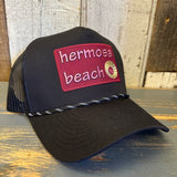 Hermosa Beach WELCOME SIGN High Crown 5-Panel Rope Trucker Hat - Black