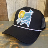 Hermosa Beach LIFEGUARD TOWER High Crown 5-Panel Rope Trucker Hat - Black/White Rope