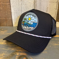 Hermosa Beach SHOREFRONT High Crown 5-Panel Rope Trucker Hat - Black/White Rope
