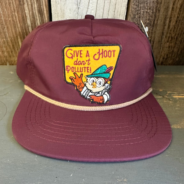 GIVE A HOOT, DON'T PULLUTE - 5 Panel Nylon Hat - Eggplant