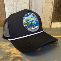Hermosa Beach SHOREFRONT High Crown 5-Panel Rope Trucker Hat - Black/White Rope