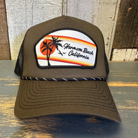 Hermosa Beach RETRO SUNSET High Crown 5-Panel Rope Trucker Hat - Loden Green/Black