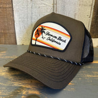 Hermosa Beach RETRO SUNSET High Crown 5-Panel Rope Trucker Hat - Loden Green/Black