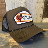 Hermosa Beach RETRO SUNSET High Crown 5-Panel Rope Trucker Hat - Loden Green/Black