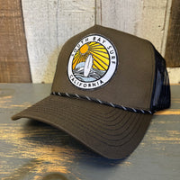 SOUTH BAY SURF (Multi Color Patch) High Crown 5-Panel Rope Trucker Hat - Loden Green/Black