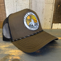 SOUTH BAY SURF (Multi Color Patch) High Crown 5-Panel Rope Trucker Hat - Loden Green/Black