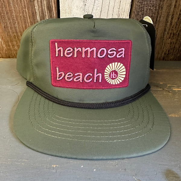 Hermosa Beach WELCOME SIGN - 5 Panel Nylon Hat - Military Green