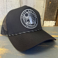 SOUTH BAY SURF (Black Patch) High Crown 5-Panel Rope Trucker Hat - Black