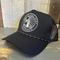 SOUTH BAY SURF (Black Patch) High Crown 5-Panel Rope Trucker Hat - Black