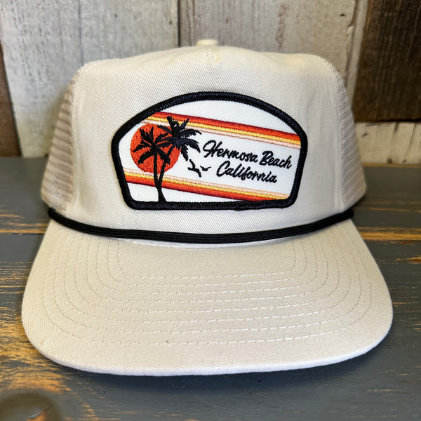 Hermosa Beach RETRO SUNSET Brushed Rope Trucker Hat - Eggshell