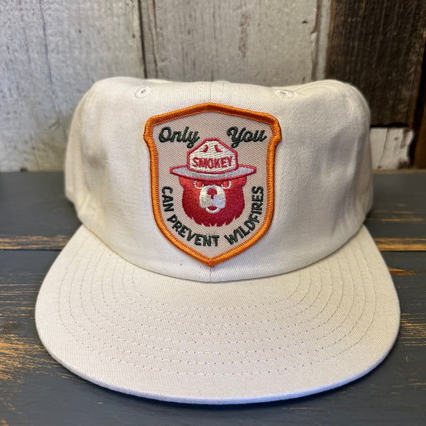 SMOKEY BEAR :: ONLY YOU CAN PREVENT FOREST FIRES Brushed Cotton Field Trip Snapback Hat - Eggshell