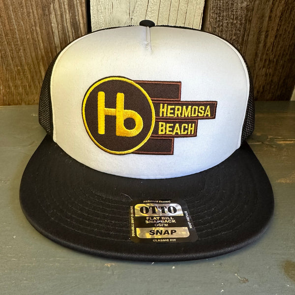 Hermosa Beach THE NEW STYLE Trucker Hat - Black/White (Flat Brim)