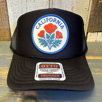 CALIFORNIA POPPY High Crown Trucker Hat - Black (Curved Brim)