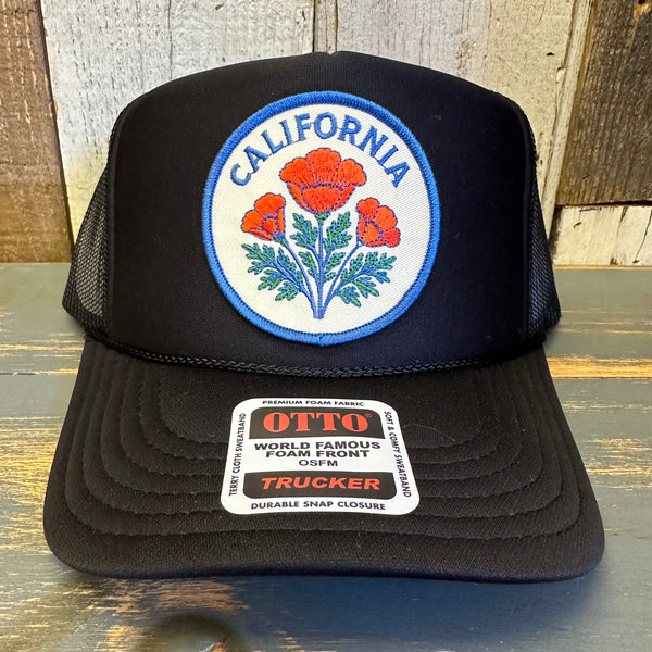 CALIFORNIA POPPY High Crown Trucker Hat - Black (Curved Brim)