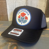 CALIFORNIA POPPY High Crown Trucker Hat - Black (Curved Brim)