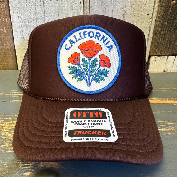 CALIFORNIA POPPY High Crown Trucker Hat - Brown