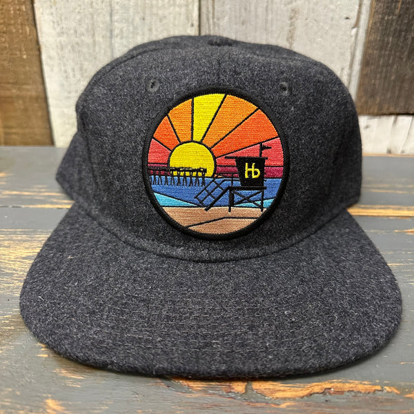 Hermosa Beach OBLIGATORY SUNSET Mid Profile Strapback Hat - Heather Black