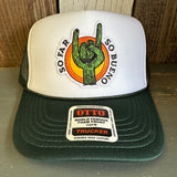 SO FAR :: SO BUENO High Crown Trucker Hat - Dark Green/White