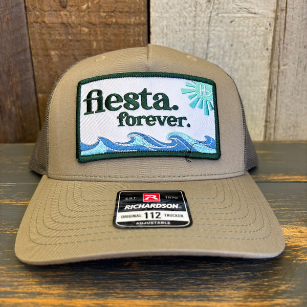Hermosa Beach FIESTA FOREVER Five-Panel Trucker Cap - Pale Khaki/ Loden Green