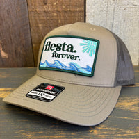 Hermosa Beach FIESTA FOREVER Five-Panel Trucker Cap - Pale Khaki/ Loden Green