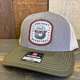 SMOKEY BEAR :: PREVENT WILDFIRES Five-Panel Trucker Cap - Heather Grey/Birch/Army Olive Green