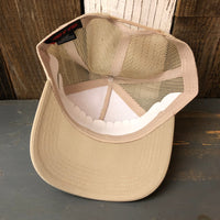 Hermosa Beach RETRO SUNSET - 5 Panel Mid Profile Mesh Back Trucker Hat - Khaki