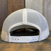 SMOKEY BEAR :: PREVENT WILDFIRES Five-Panel Trucker Cap - Heather Grey/Birch/Army Olive Green